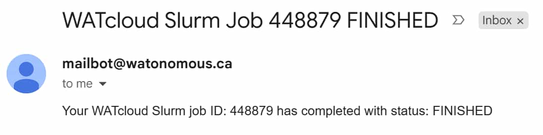 Example job completion email notification